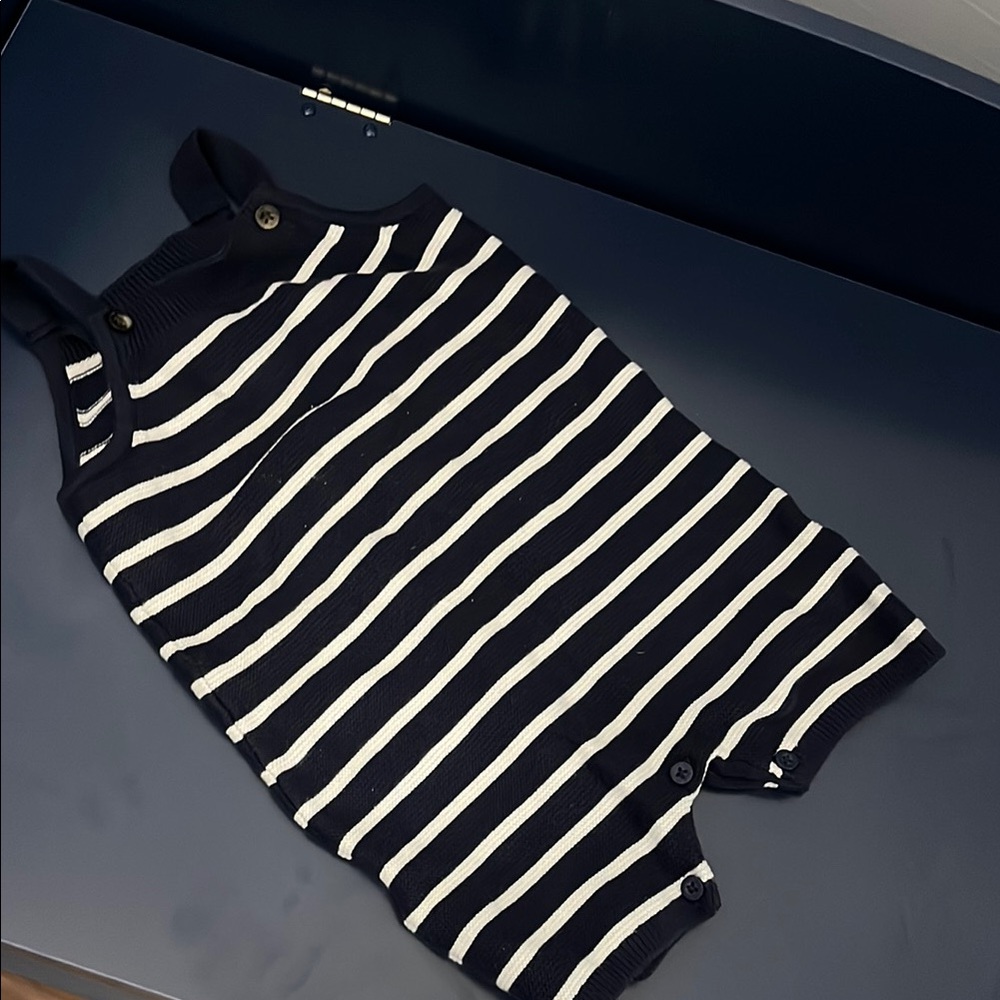 Striped Navy and White Baby Romper